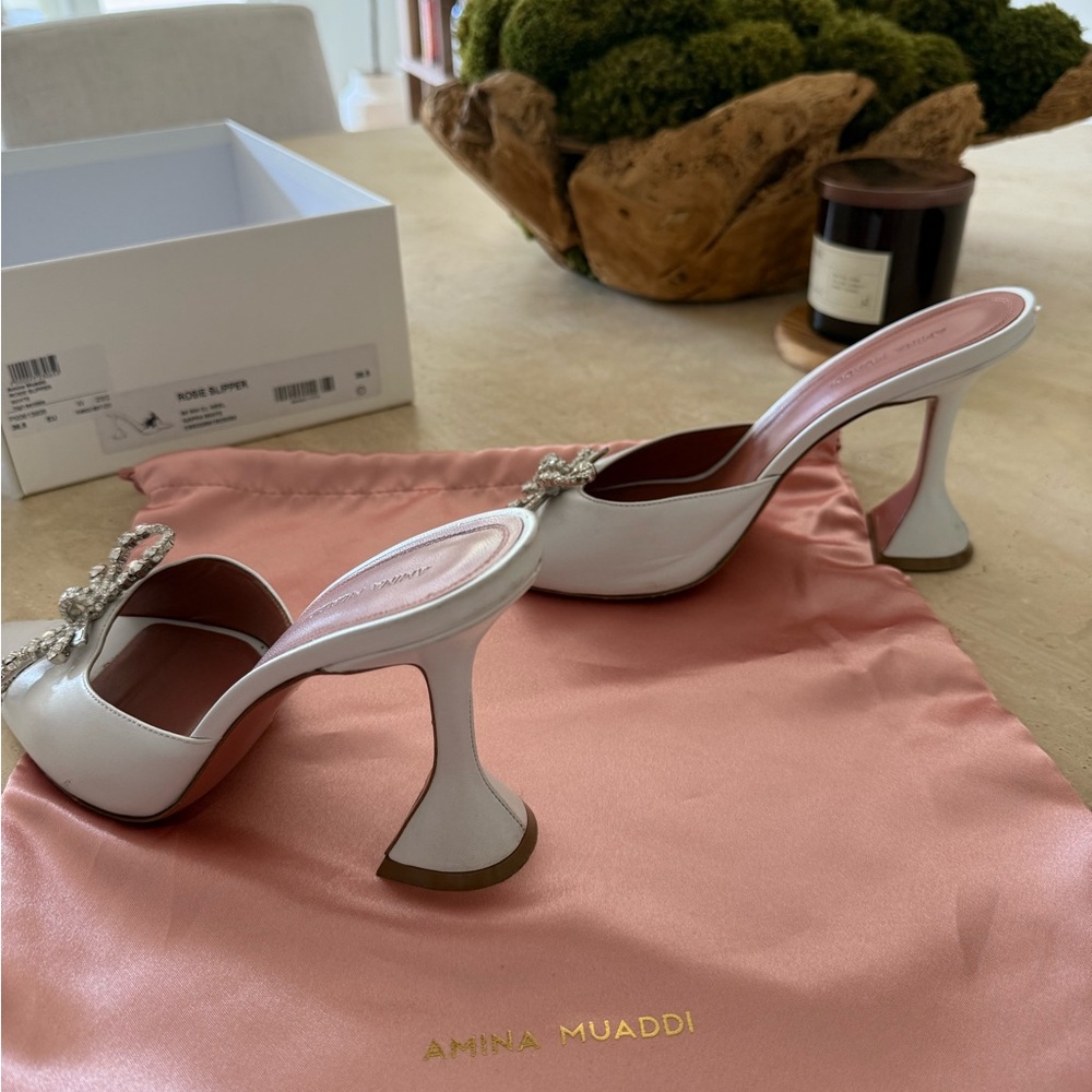 Amina Muaddi White Rosie Slipper - Picture 9 of 10